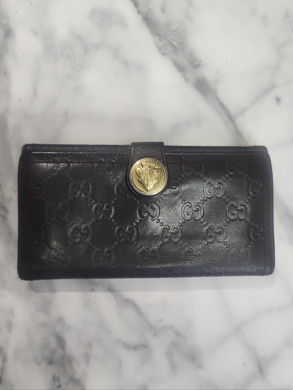 Authentic Dark Brown Leather Gucci Hysteria Long Bifold Wallet